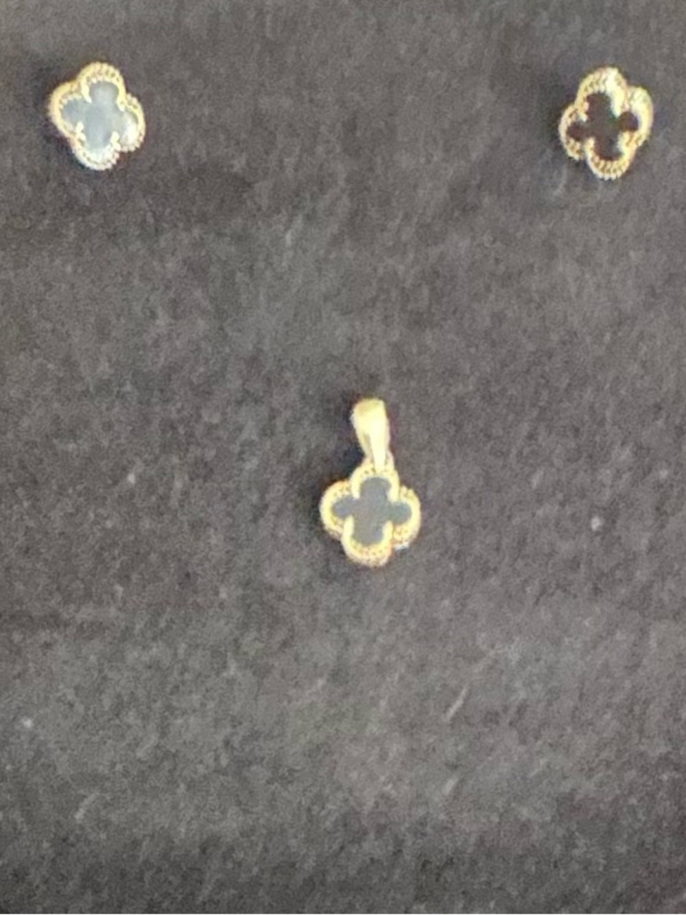 18K Gold Clover Pendant and Stud Earrings - Black Inlay